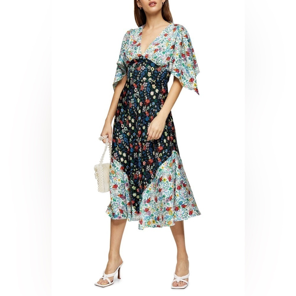 Topshop Floral Patchwork Midi Dress Size 2